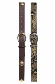 Set of 2 Faux Leather & Faux Snakeskin Belts