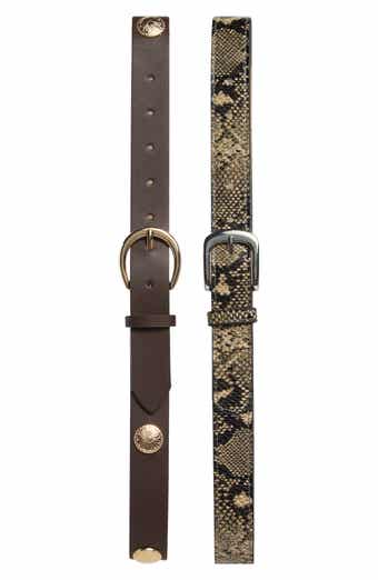 Set of 2 Faux Leather & Faux Snakeskin Belts