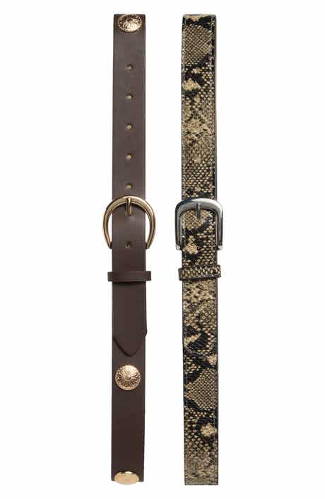 Set of 2 Faux Leather & Faux Snakeskin Belts