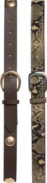 Steve Madden Set of 2 Faux Leather & Faux Snakeskin Belts
