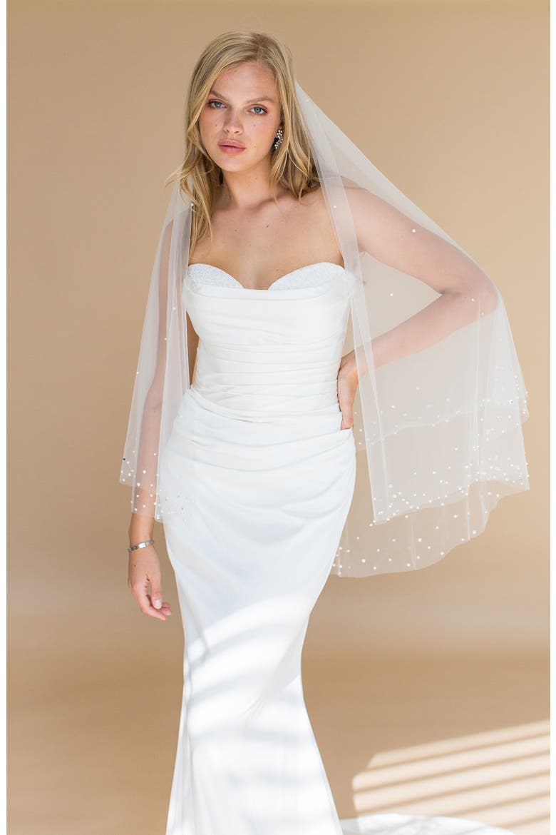 Axelle Imitation Pearl & Crystal Fingertip Veil, Alternate, color, IVORY