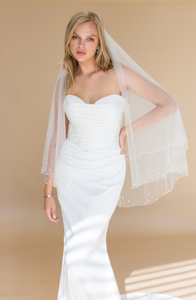 Brides & Hairpins Axelle Imitation Pearl & Crystal Fingertip Veil, Alternate, color, Ivory