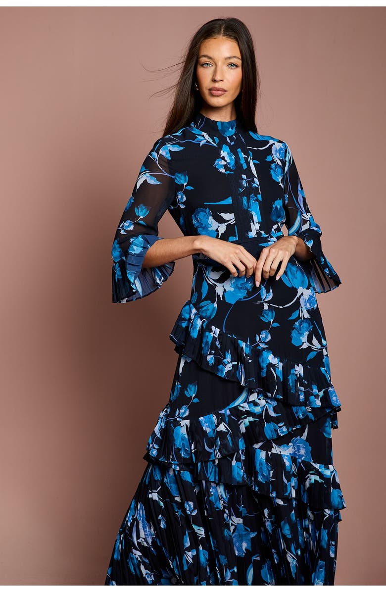 Coast Pleated Frill Chiffon Maxi Dress, Alternate, color, Navy