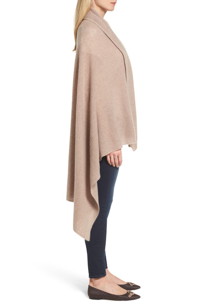 Waffle Knit Cashmere Wrap, Alternate, color, BROWN SOFT HEATHER