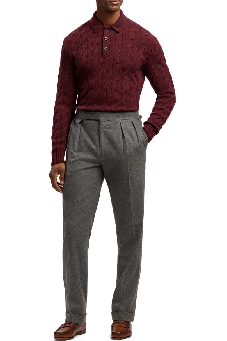 Cable Knit Cashmere Polo Sweater, Alternate, color, MAHOGANY
