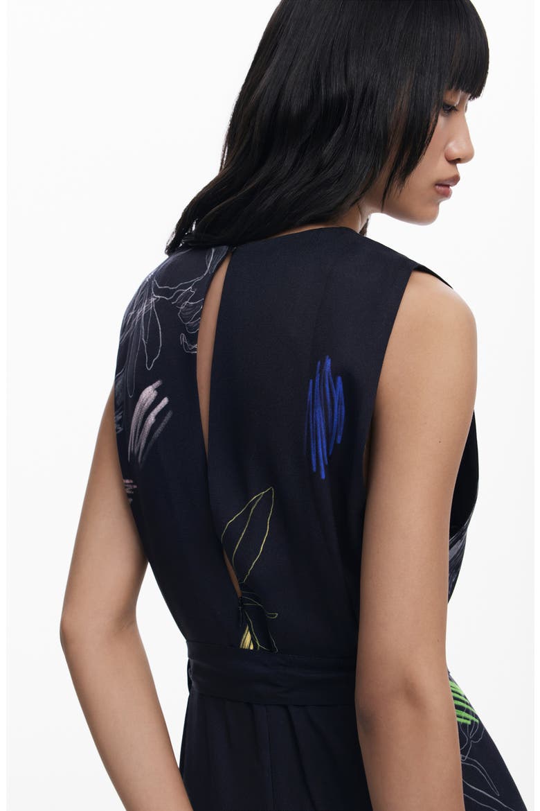 Print Wide Leg Jumpsuit, Alternate, color, BLACK