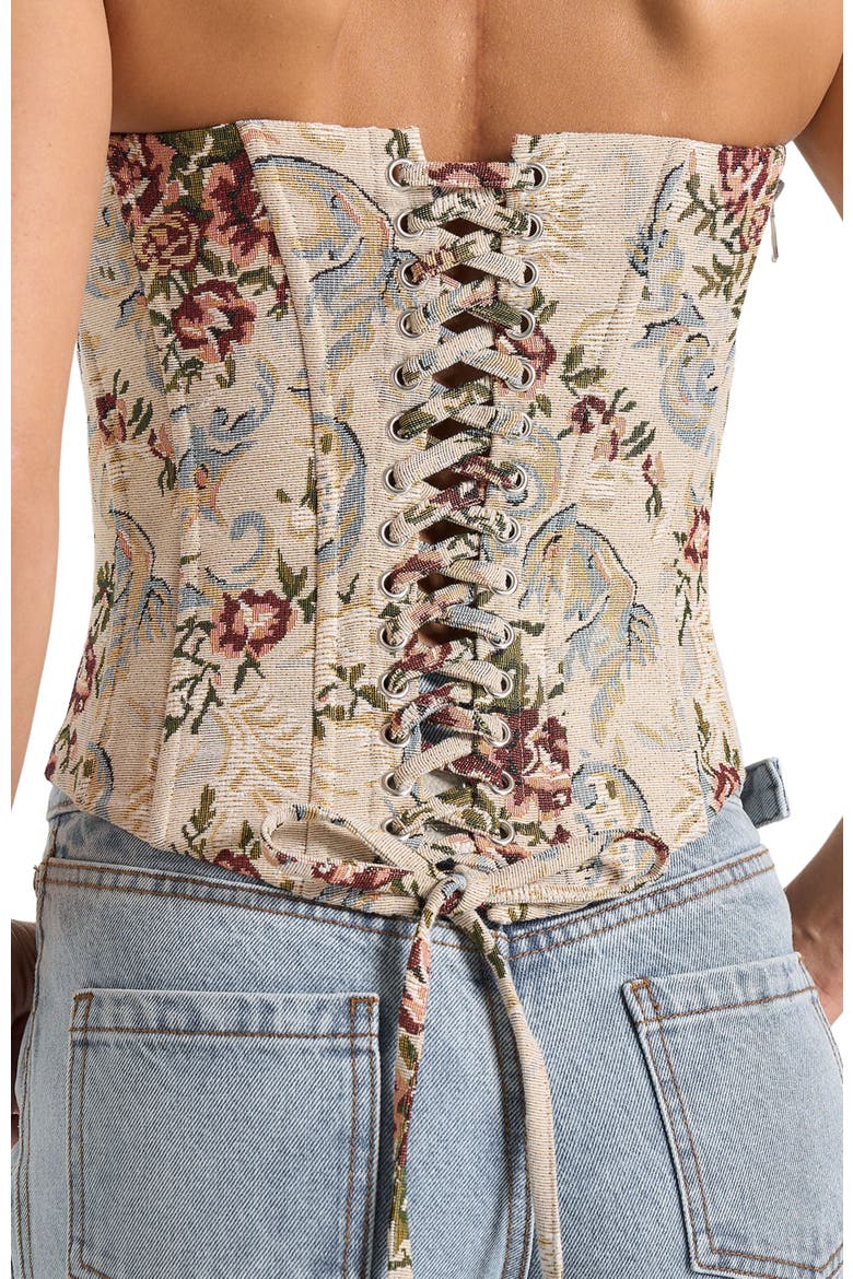 Scarlett Tapestry Lace Up Corset, Alternate, color, Beige