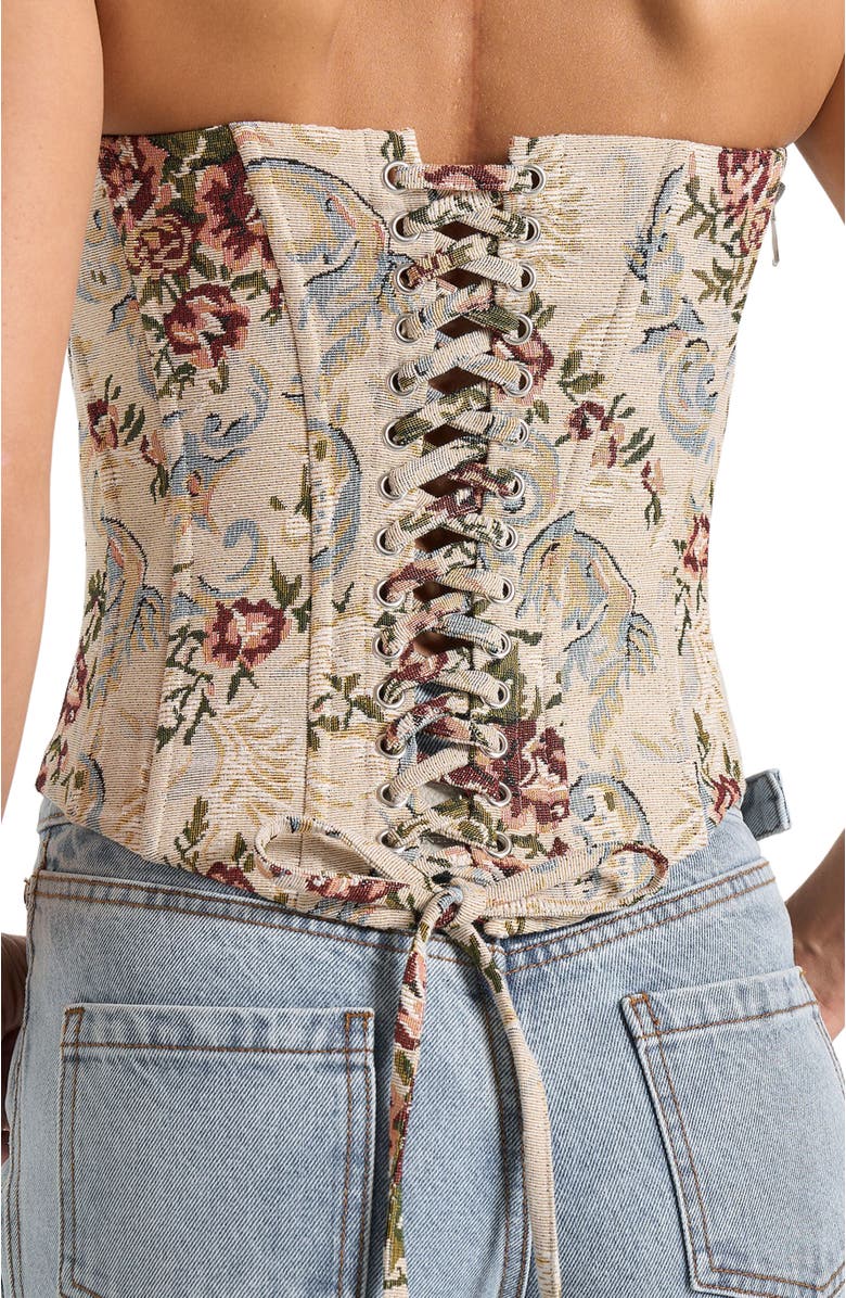 Manière De Voir Scarlett Tapestry Lace Up Corset, Alternate, color, Beige