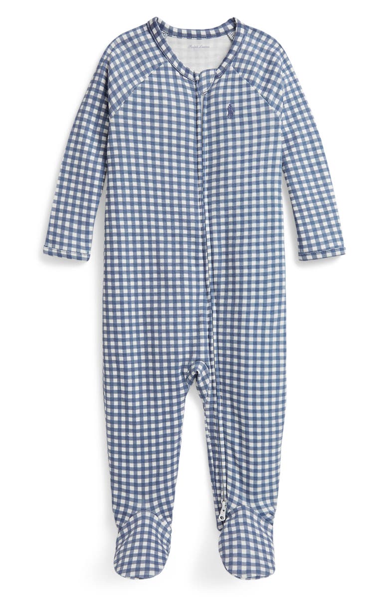 Ralph Lauren Gingham Check Knit Cotton Footie, Main, color, Baby Gingham