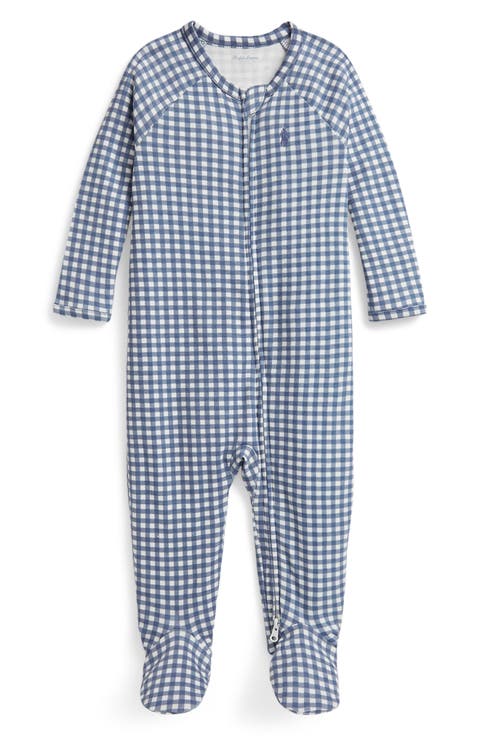 Gingham Check Knit Cotton Footie (Baby)