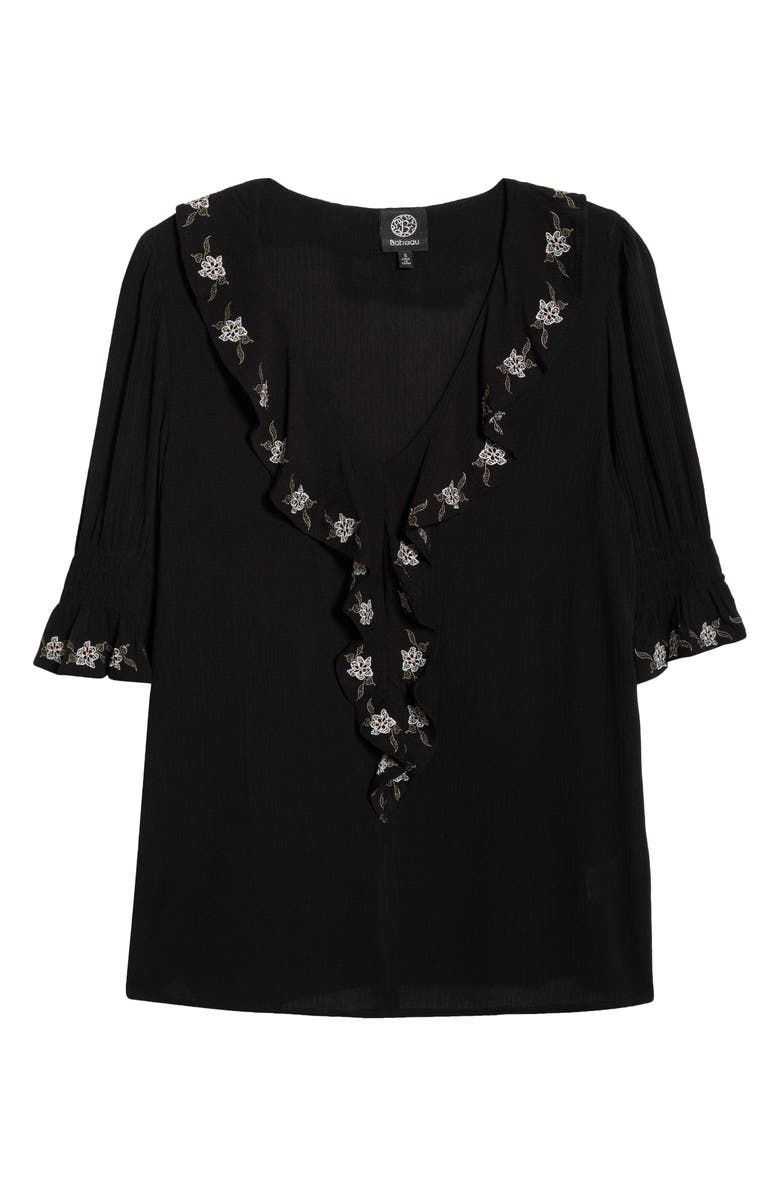 Bobeau Ruffle Embroidered Top, Alternate, color, Black