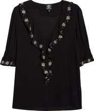 Bobeau Ruffle Embroidered Top