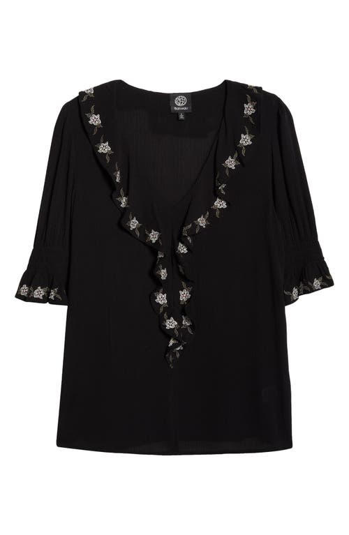 Bobeau Ruffle Embroidered Top In Black