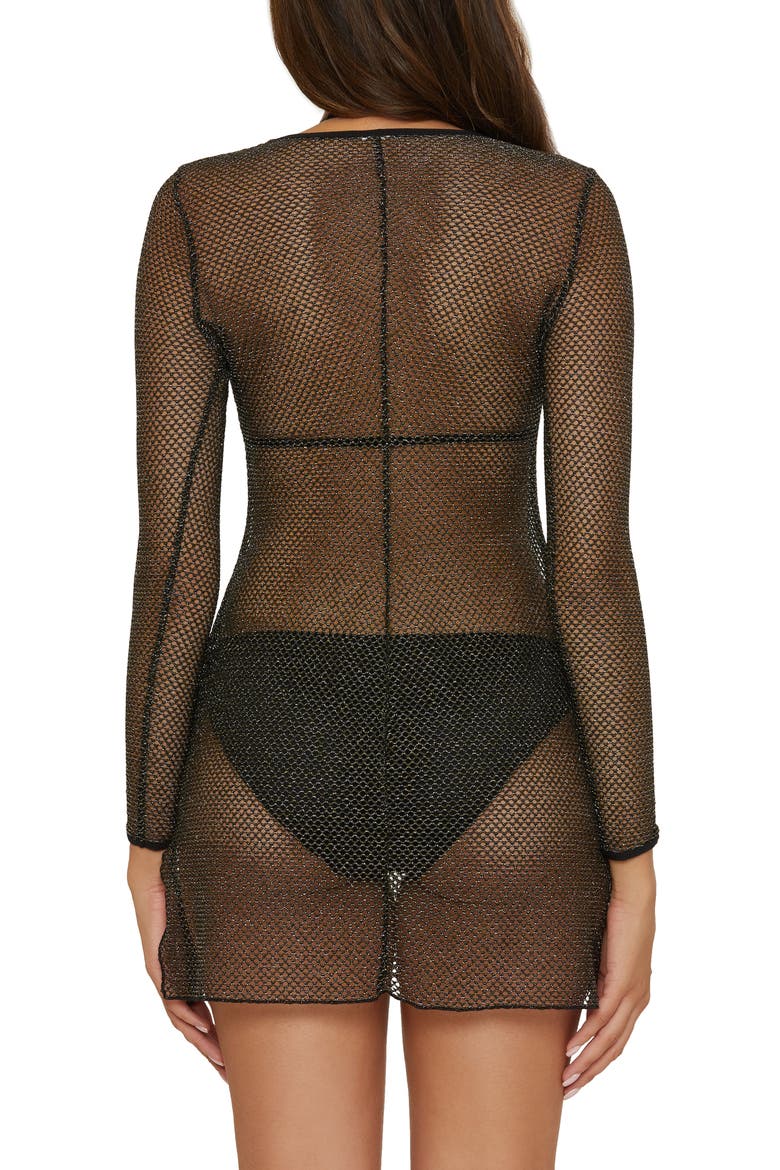 Cozumel Long Sleeve Mesh Cover-Up Tunic, Alternate, color, MULTI BLACK