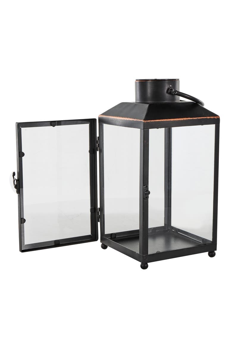 Black Metal Candle Lantern, Alternate, color, BLACK