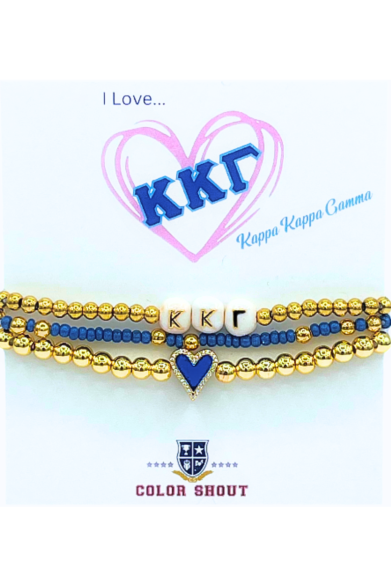 Kappa Kappa Gamma Love My Sorority Bracelet Stack, Main, color, Yellow Gold