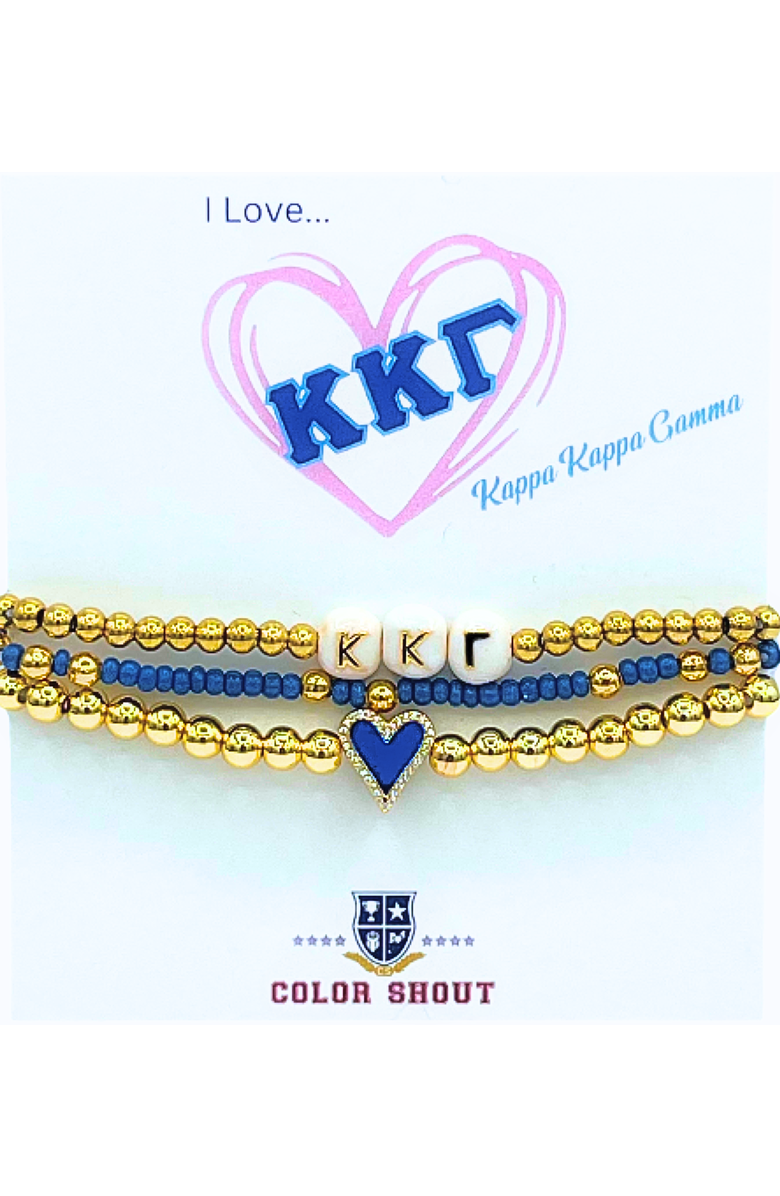 Color Shout Kappa Kappa Gamma Love My Sorority Bracelet Stack, Main, color, Yellow Gold