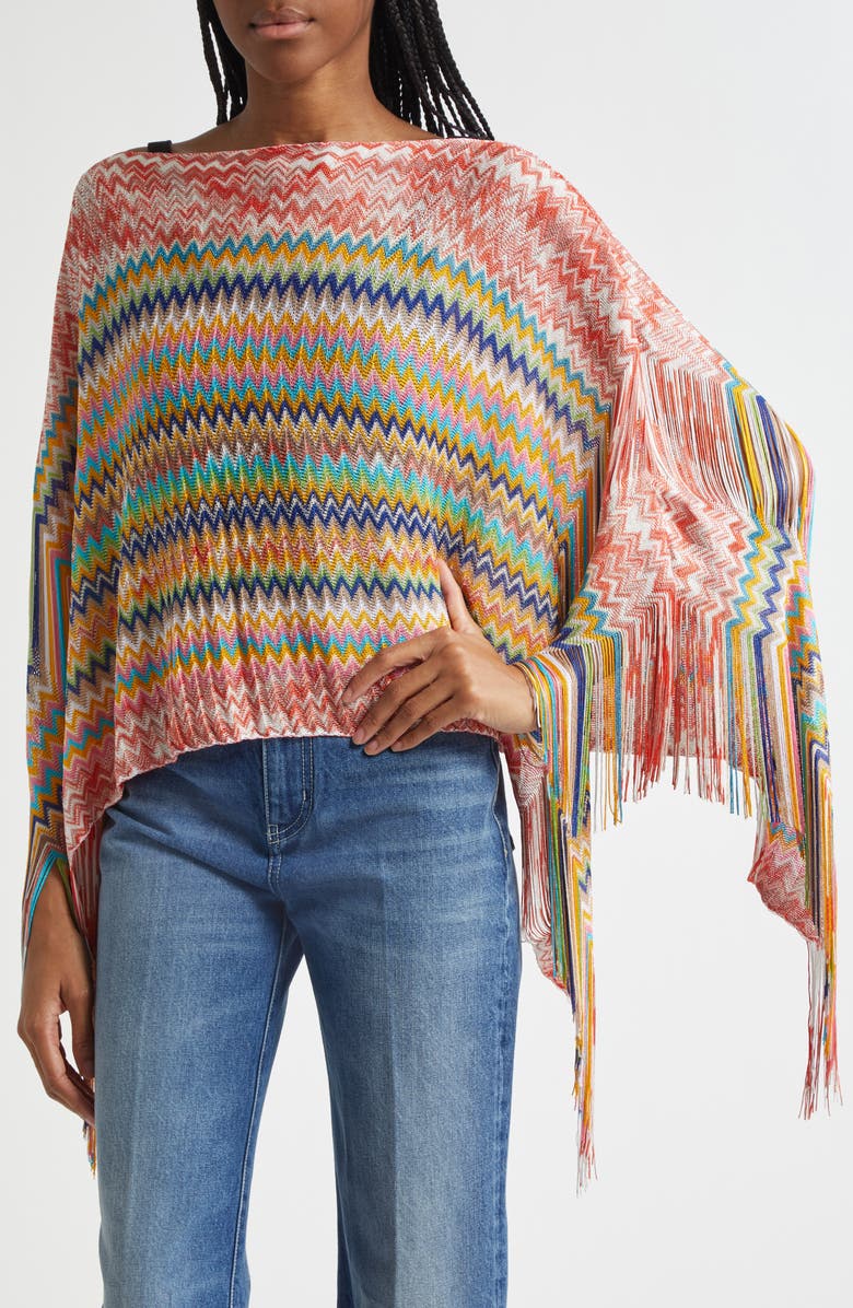 Missoni Metallic Zigzag Knit Poncho, Alternate, color,