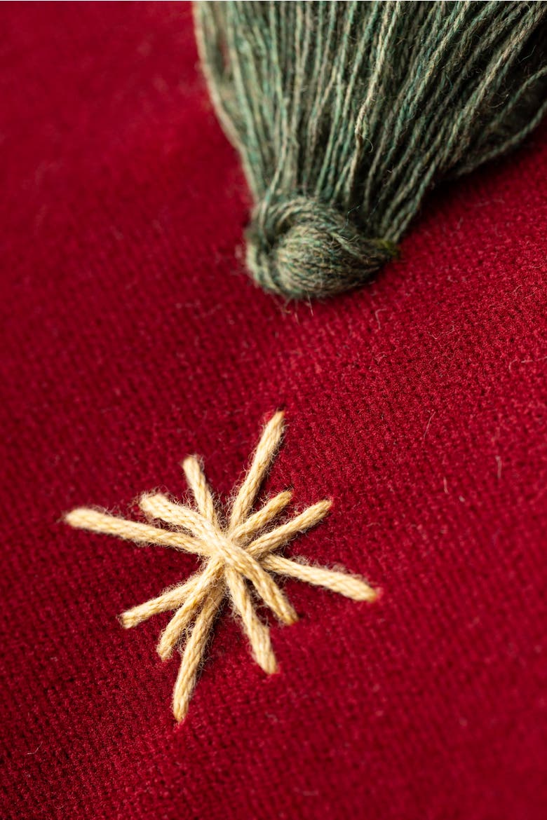 Fraser Fir Handmade Applique Woven Accent Holiday Pillow, Alternate, color, Ruby
