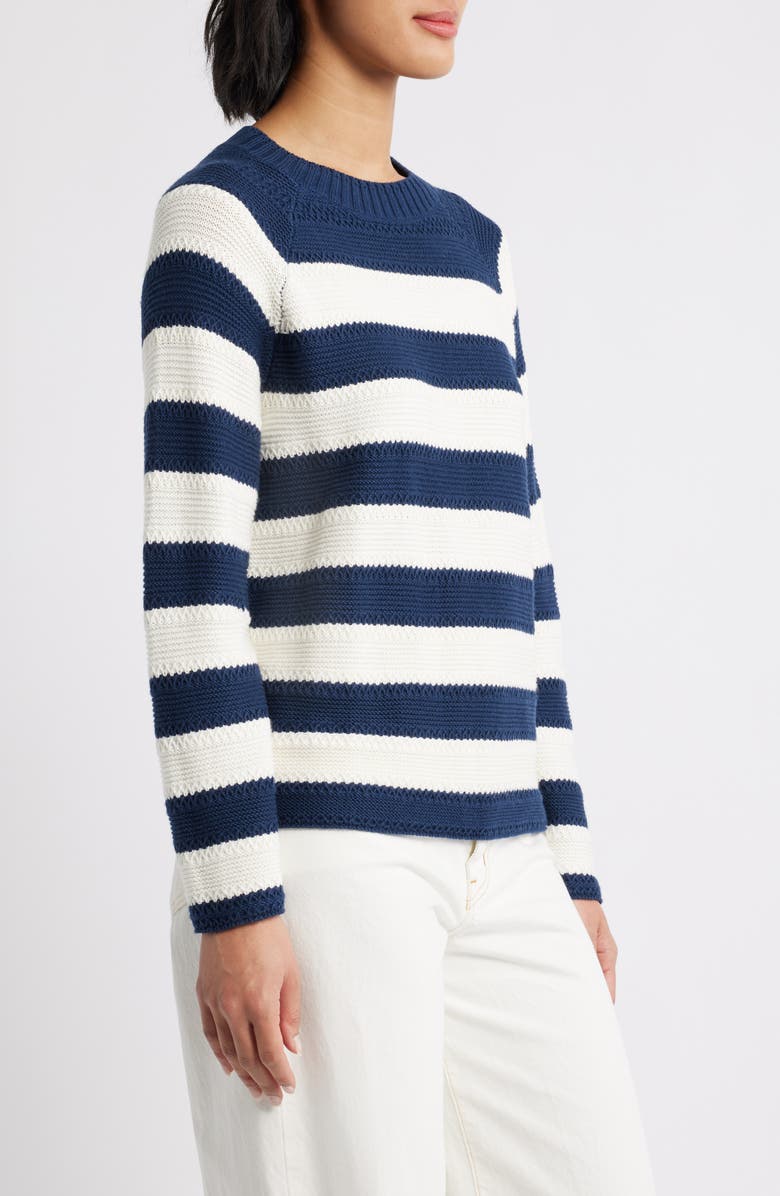 Caslon<sup>®</sup> Stripe Lightweight Mix Stitch Sweater, Alternate, color, Navy Still- Ivory Stripe