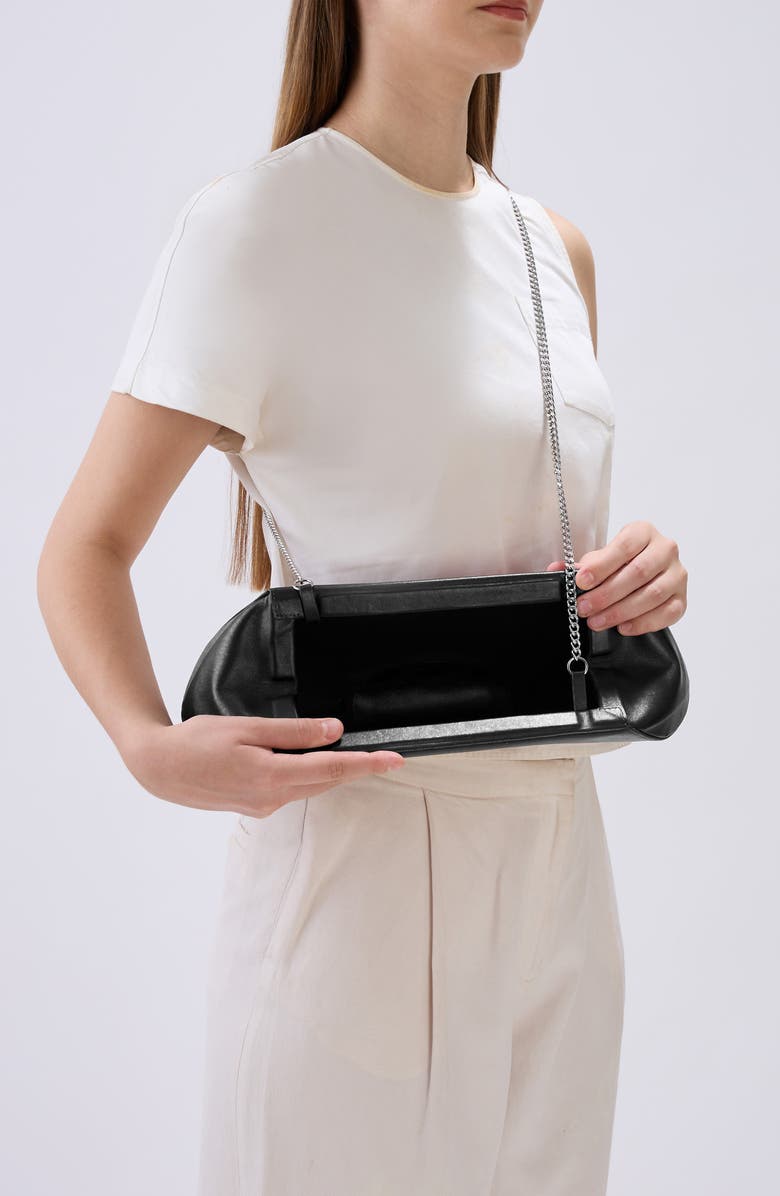 behno Elizabeth Leather Baguette Clutch, Alternate, color, Black