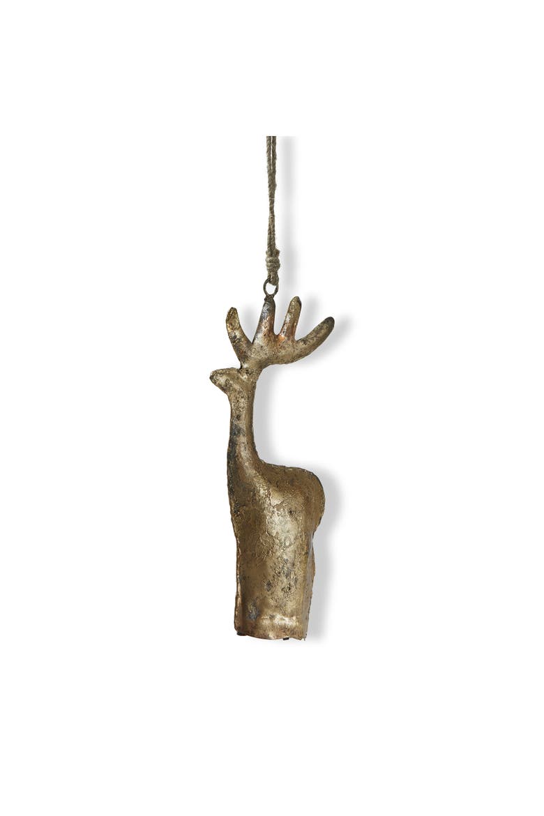 Large Antique Gold Reindeer Bell Tree Ornament Holiday Decor, Main, color, Gold
