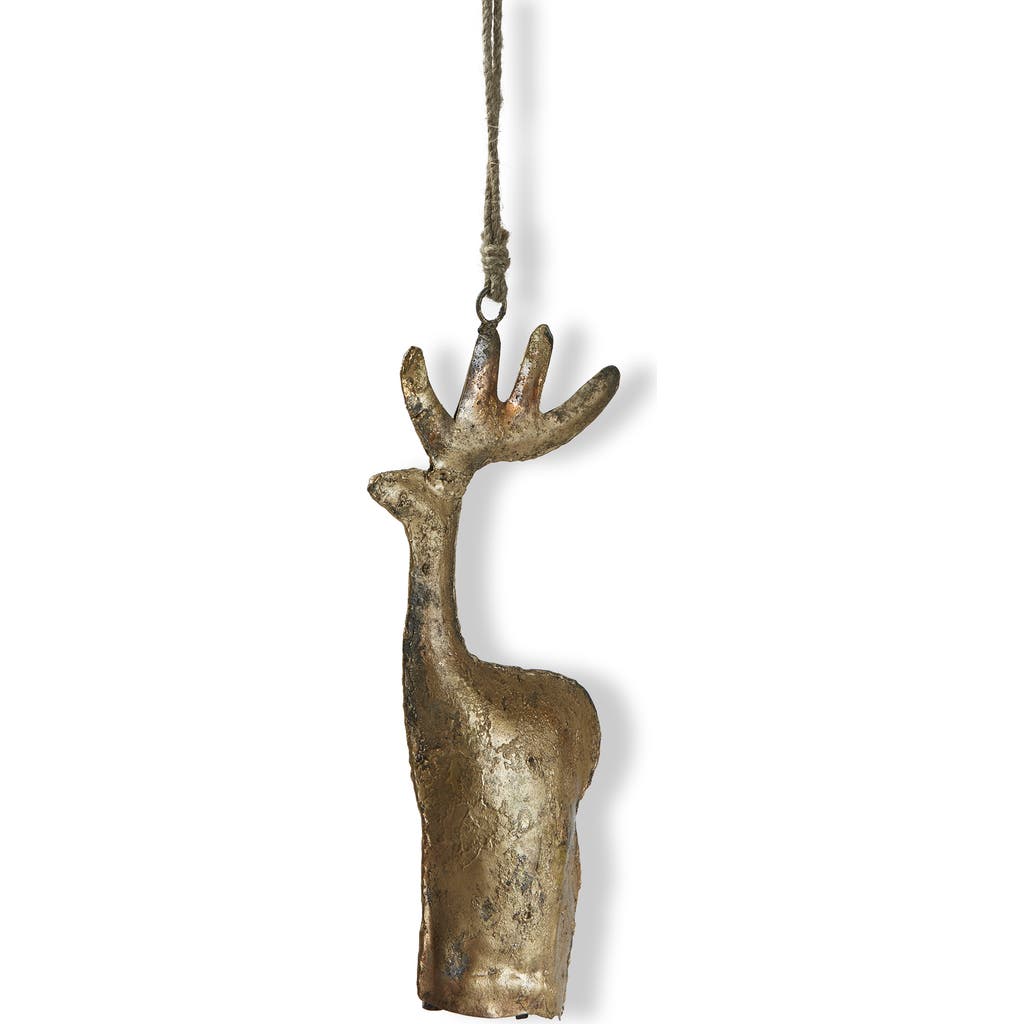 Tag Large Antique Gold Reindeer Bell Tree Ornament Holiday Decor In Gold