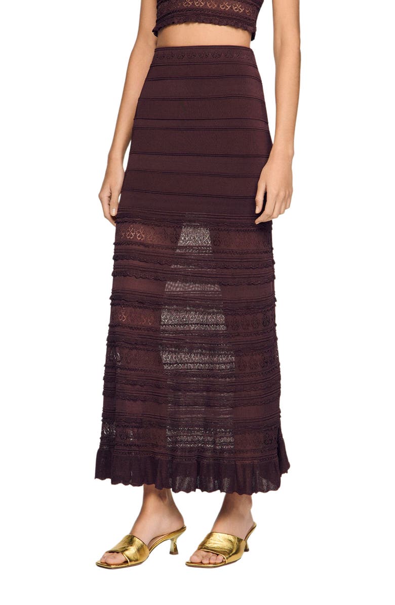 SANDRO Pointelle knit maxi skirt, Alternate, color, Brown