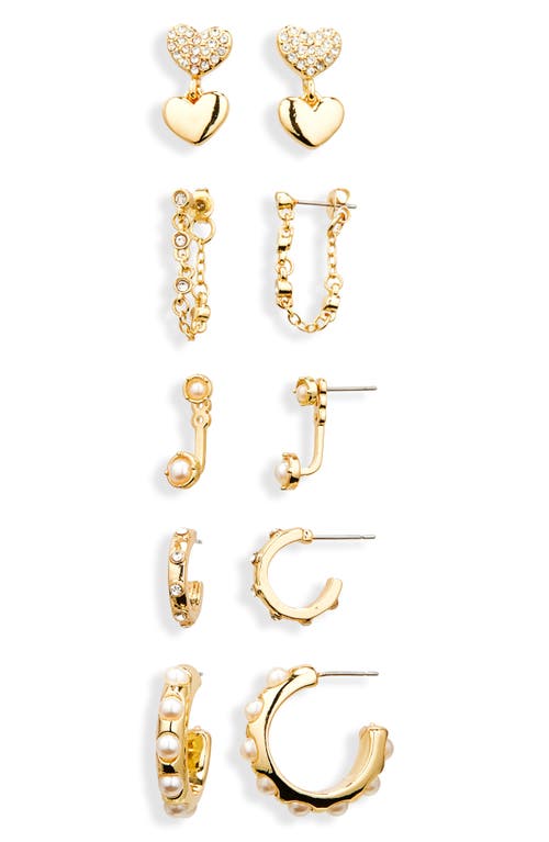 Baublebar Crystal & Faux Pearl 5-pack Earring Set In Gold