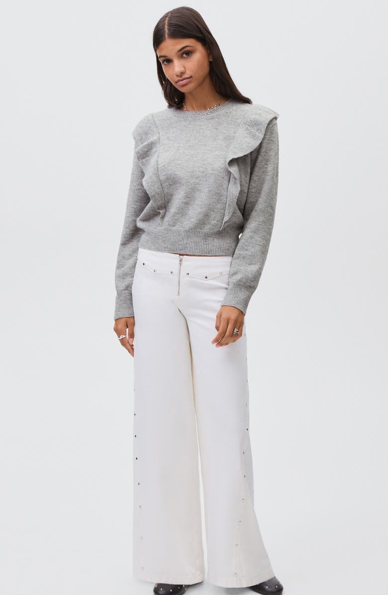 MANGO TEEN Ruffle Crop Sweater, Alternate, color, Medium Heather Grey