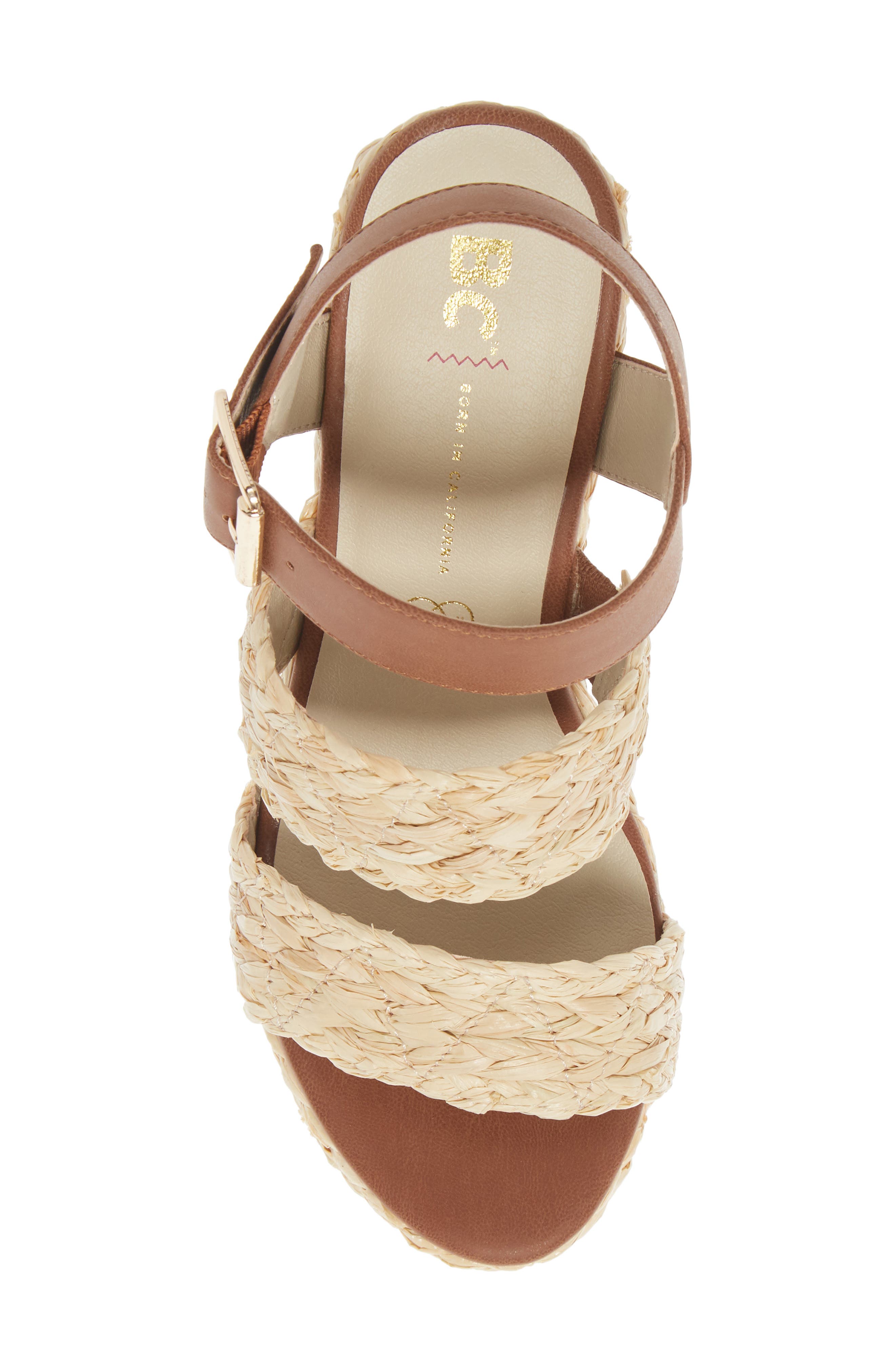 Individuality Vegan Platform Wedge Sandal, Alternate, color, NATURAL RAFFIA/ COGNAC