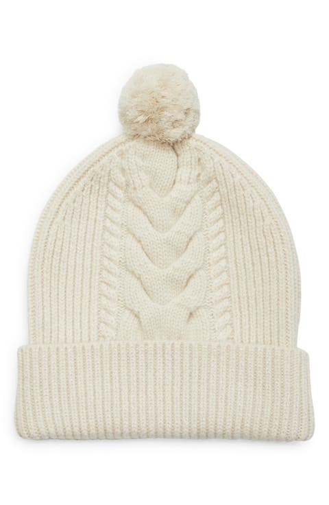 Pompom Cable Stitch Cashmere & Silk Beanie