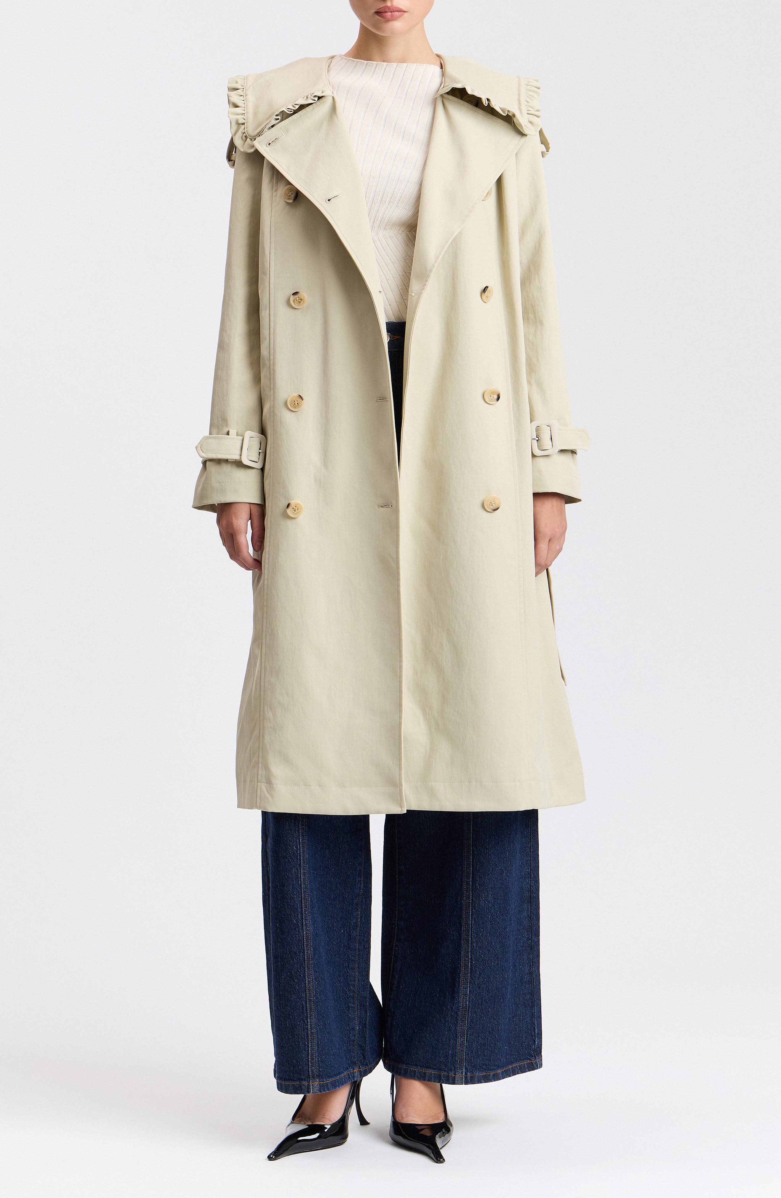 Ruffle Trim Victorian Trench Coat