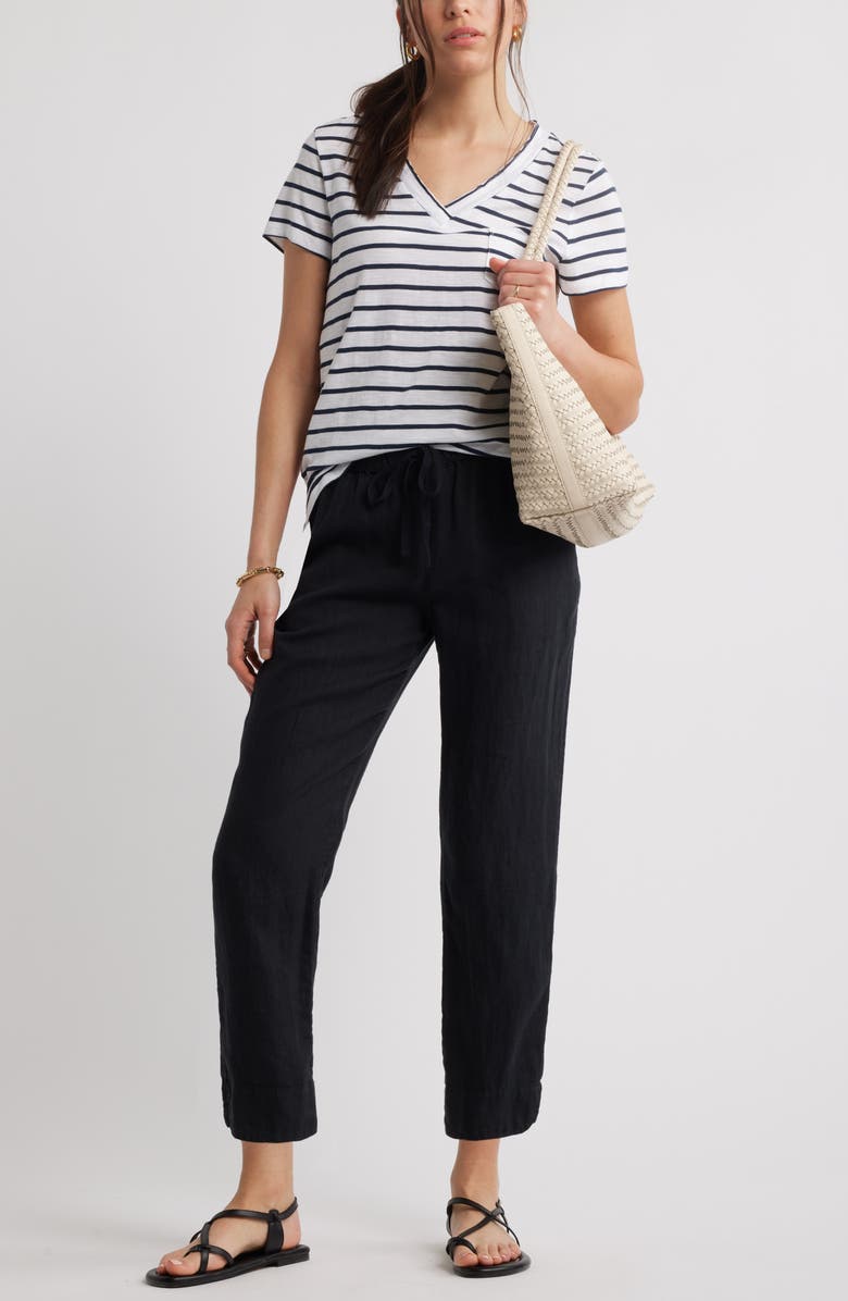 Caslon<sup>®</sup> Tie Waist Taper Linen Pants, Alternate, color, Black