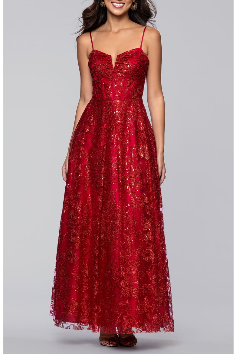 Glitter Sequin Corset Gown, Main, color, RED