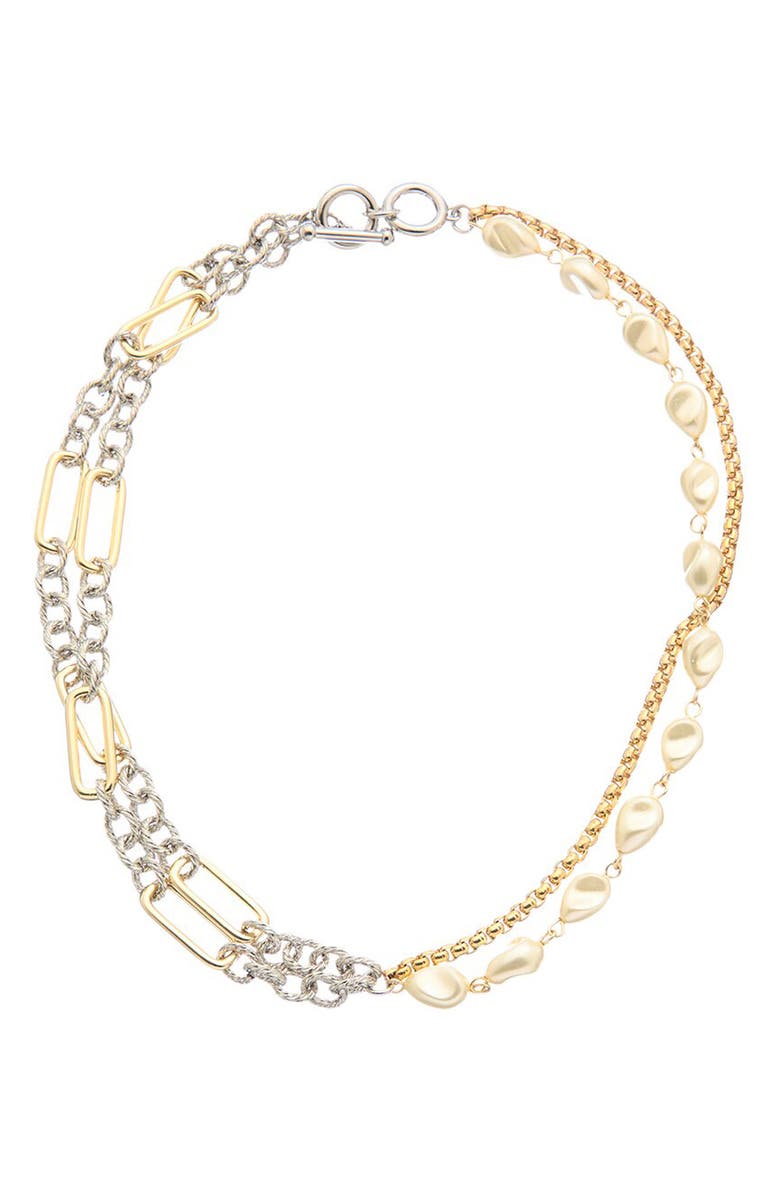 Juvell Faux Pearl Mix Chain Necklace, Main, color, Gold