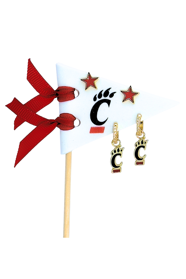 University Of Cincinnati Pennant Pair Earring Set, Main, color, Yellow Gold