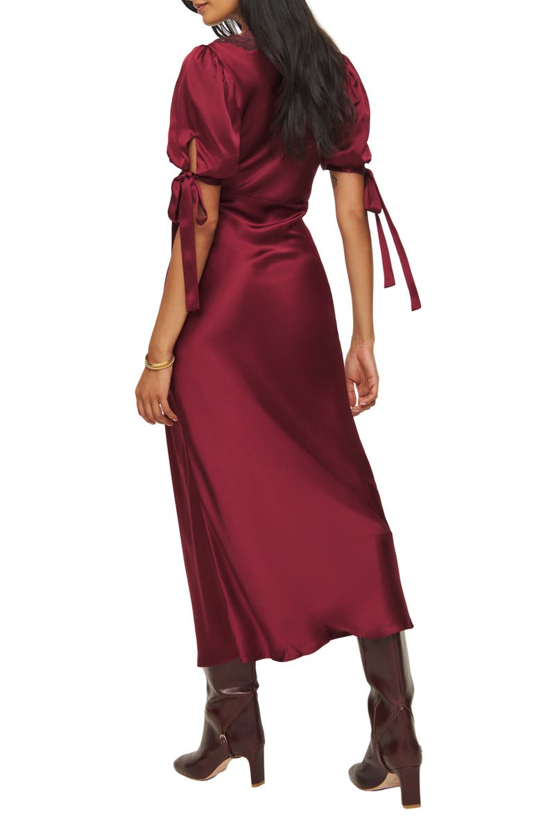 Reformation x Kacey Musgraves Stella Lace Trim Silk Midi Dress, Alternate, color, Crimson Clover