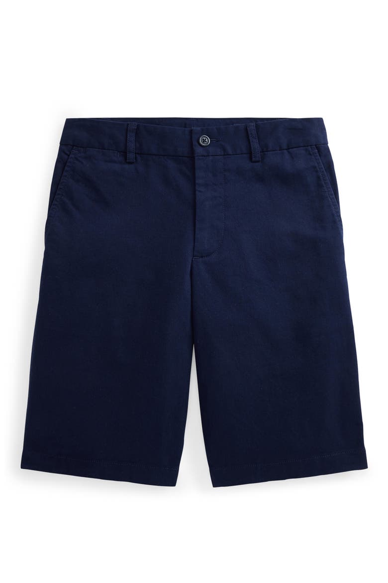 Kids' Flat Front Stretch Cotton Twill Chino Shorts, Main, color, NAVY
