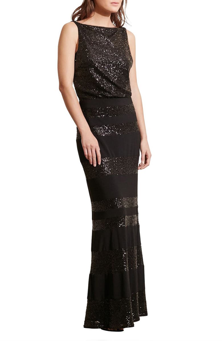 Lauren Ralph Lauren Sequin Mesh Blouson Gown, Alternate, color,
