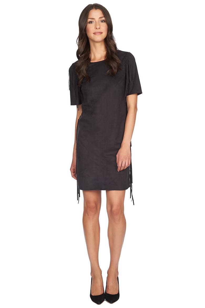 Faux Suede Shift Dress, Main, color, RICH BLACK