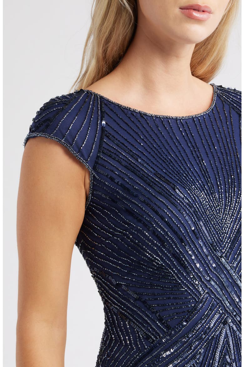 Embellished Cap Sleeve Gown, Alternate, color, BRIGHT NAVY