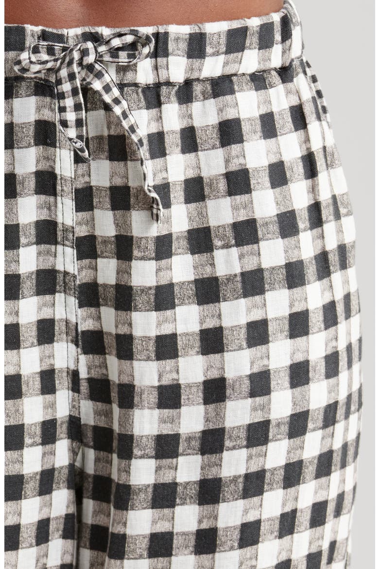 Long Sleeve Linen Pajamas, Alternate, color, GINGHAM LINEN BLACK/WHITE