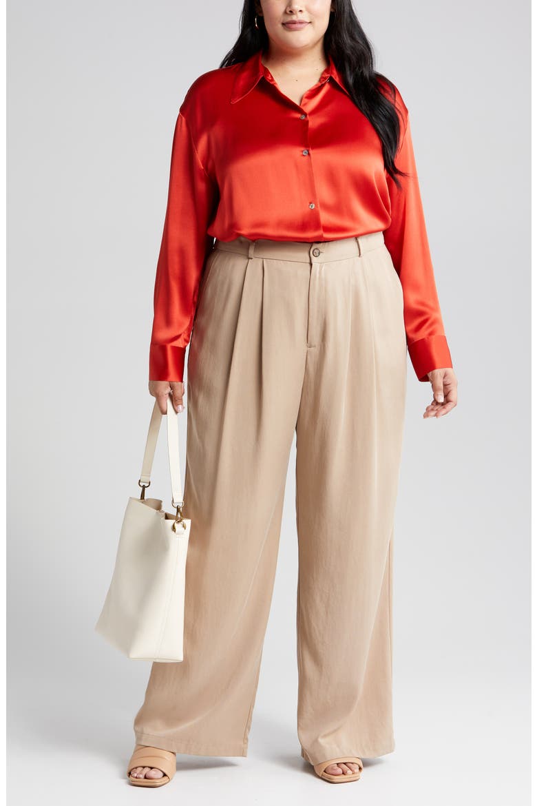 Shaped Collar Silk Blouse, Main, color, VERMILLION