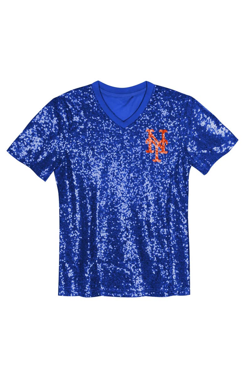 Outerstuff Juniors Francisco Lindor Royal New York Mets Name & Number Sequin V-Neck Top, Alternate, color, Royal