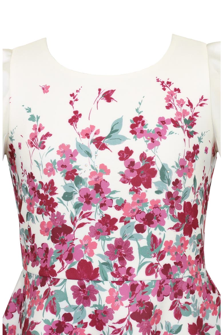 Kids' Flutter Sleeve Scuba Skater Dress, Alternate, color, IVORY FLORAL