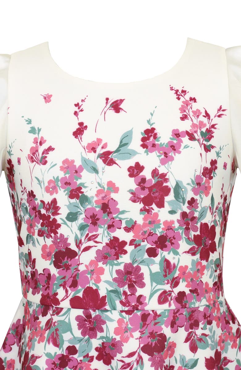 Zunie Kids' Flutter Sleeve Scuba Skater Dress, Alternate, color, Ivory Floral