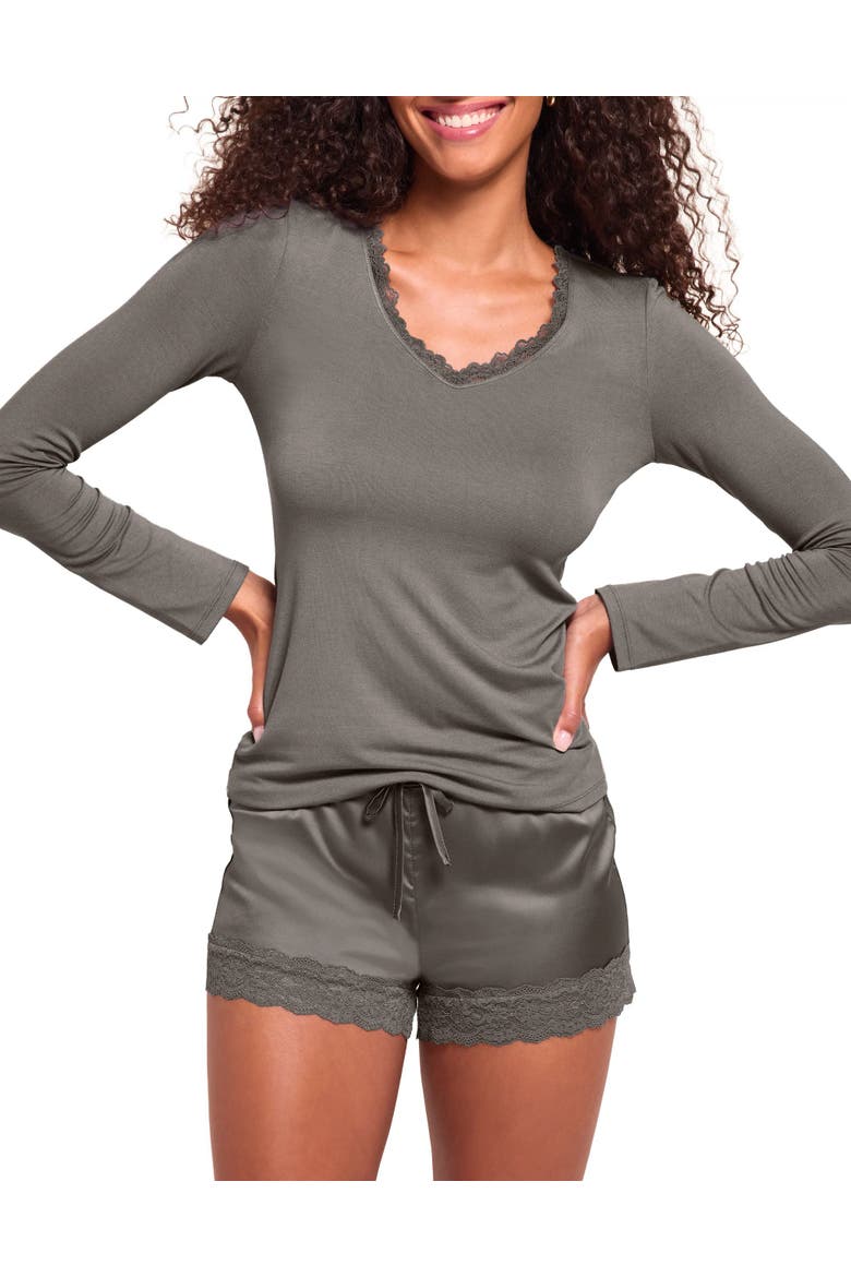 Kezha Long Sleeve Top & Shorts Pajama Set, Alternate, color, Dark grey