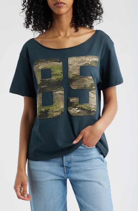 Daydreamer 85 Camo Appliqué Off the Shoulder Cotton T-Shirt