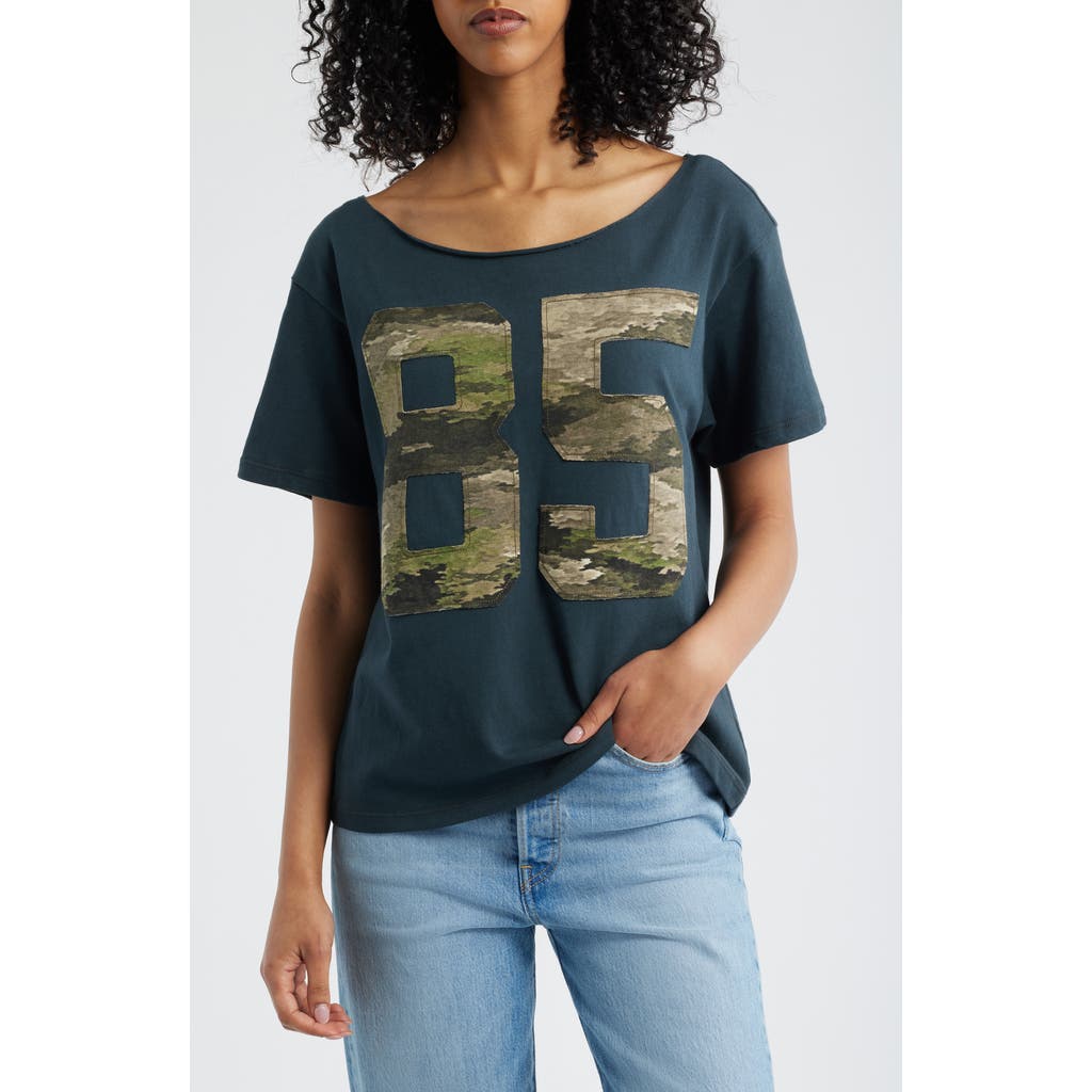 Daydreamer 85 Camo Appliqué Off the Shoulder Cotton T-Shirt in Vintage Black  product